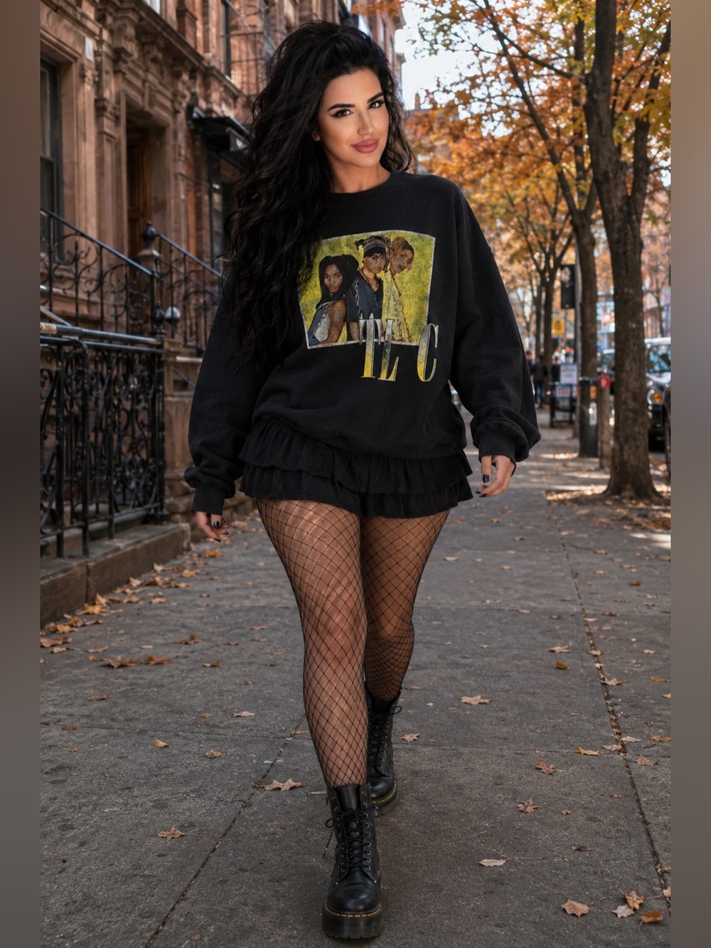 Y2K Style TLC Graphic Crewneck Sweatshirt Black L